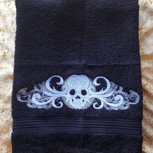 Skull Embroidery, Hand Towel ,Gothic ,Halloween, Bathroom ,Alternative, Goth Bathroom , Kitchen ,