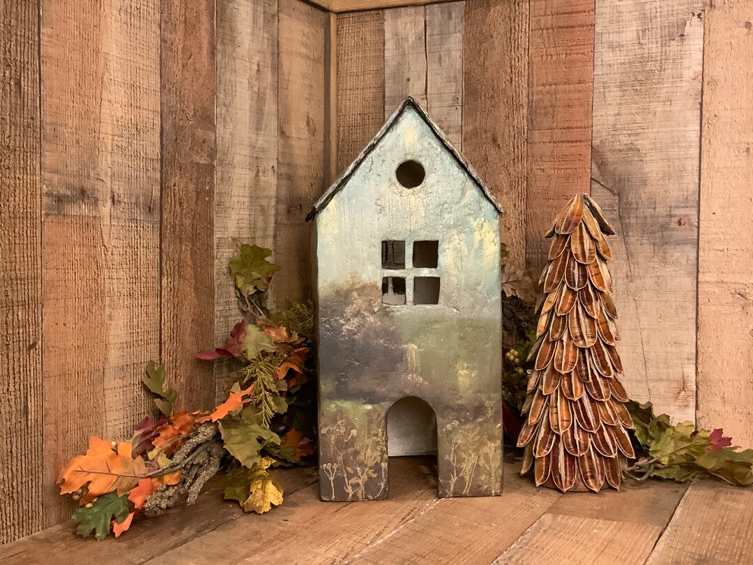 Decoupaged Paper Mache House Etsy