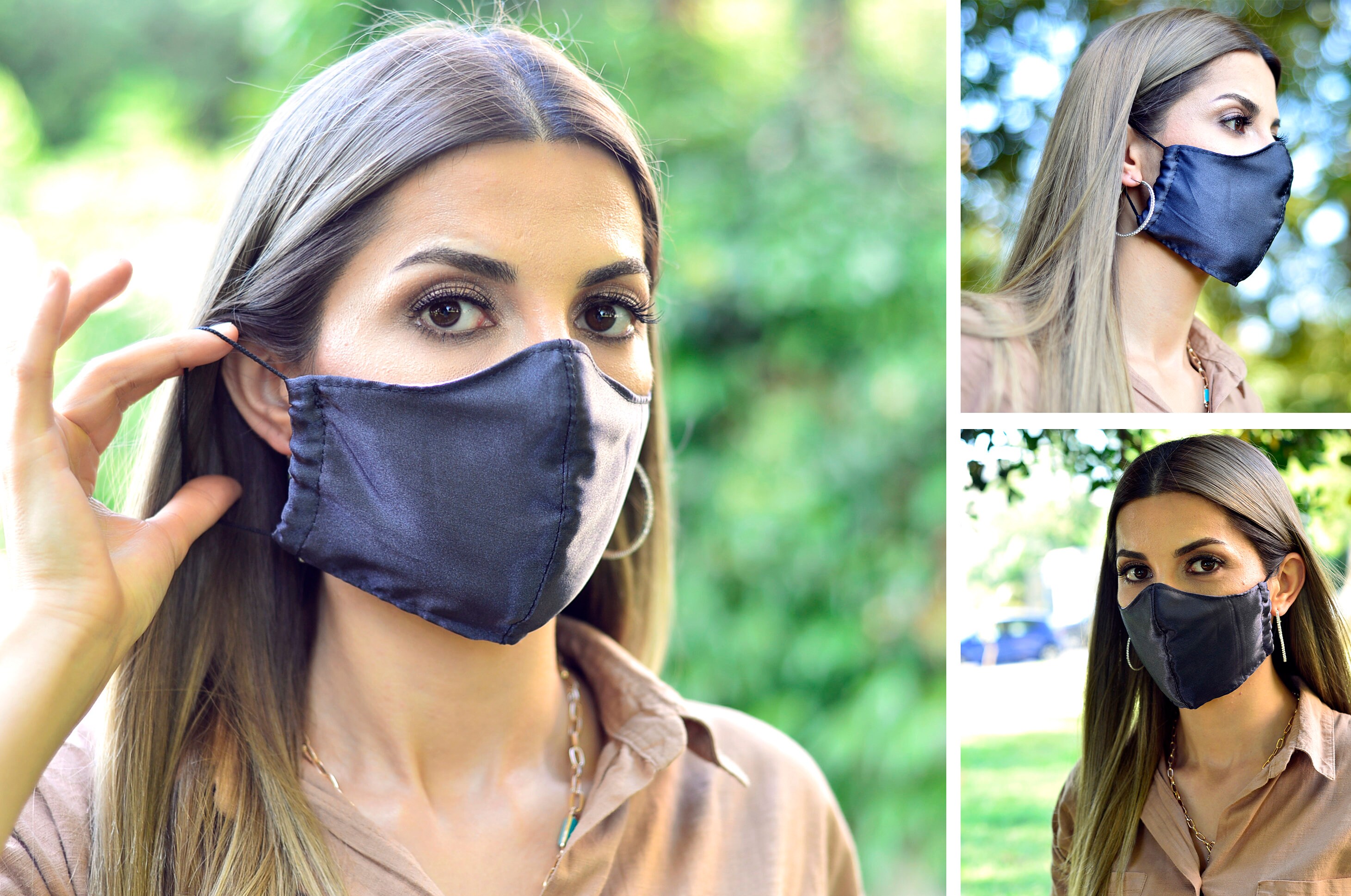 Black Silk Satin Face Mask Or Women Kids Bride Bridesmaid Etsy