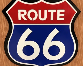 Route 66 Metal Wall Sign - 3d Layered Metal - Historic Route 66 - Hot Rod Petroleum Oil Can Collector Made in USA, Motorcycle Christmas Gift