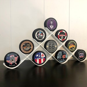 Premium Hockey Puck Display Rack - 10 Puck Holder, Unique Hockey Gift Idea, Hockey Mom, Hockey Room Decor, Hockey Wall, Hockey Keepsake