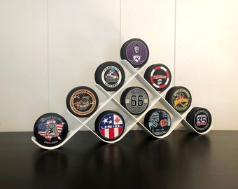 Premium Hockey Puck Display Rack - 10 Puck Holder, Unique Hockey Gift Idea, Hockey Mom, Hockey Room Decor, Hockey Wall, Hockey Keepsake