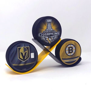 Two-Tone Ice Hockey Puck Display: Powder Coated Metal, Hockey Gift