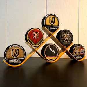 Metal Hockey Puck Display - 6 Puck Holder, Autographed Sports Memorabilia, Game Puck Souvenir, Great Hockey Fan Gift, Bedroom Decor