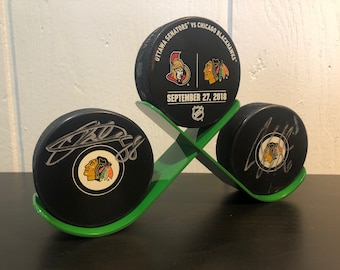 Ice Hockey Puck Display / Holder Green - Made in USA - Trophy Case - Game Puck Autographed Puck Team Gift