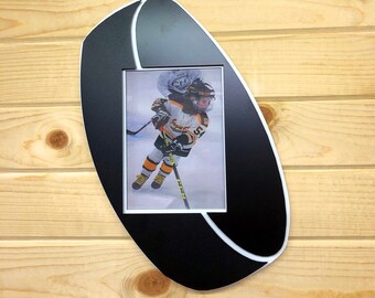 Ice Hockey Puck Photo Frame - Fits a 5x7 Photo - Metal Frame - Made in USA Youth Hockey Player