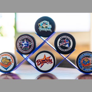 Metal Hockey Puck Holder, Puck Rack Display for 6 Hockey Pucks, Made in USA, Ice Hockey Display,  Sports Memorabilia Game Puck, Autograph