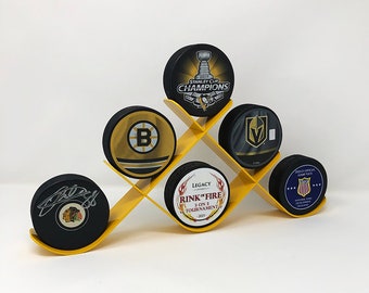 Hockey Puck Display Yellow - 6 Puck Holder, Made in USA, MVP Autographed Puck Holder