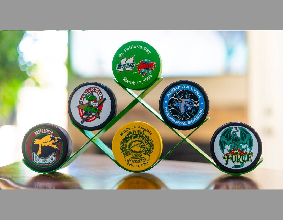 Hockey Puck Display - 6 Puck Holder, Made in USA, Autographed Puck ...