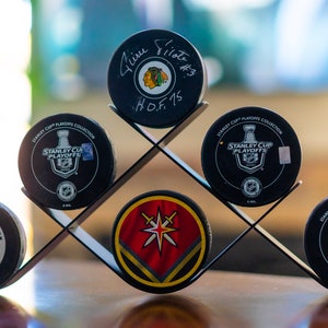 Hockey Puck Display - 6 Puck Holder, Made in USA, Autographed Puck Display, Sports Memorabilia Gift, End of Season Gift, Souvenir Keepsake