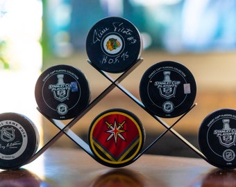 Hockey Puck Display - 6 Puck Holder, Made in USA, Autographed Puck Display, Sports Memorabilia Gift, End of Season Gift, Souvenir Keepsake