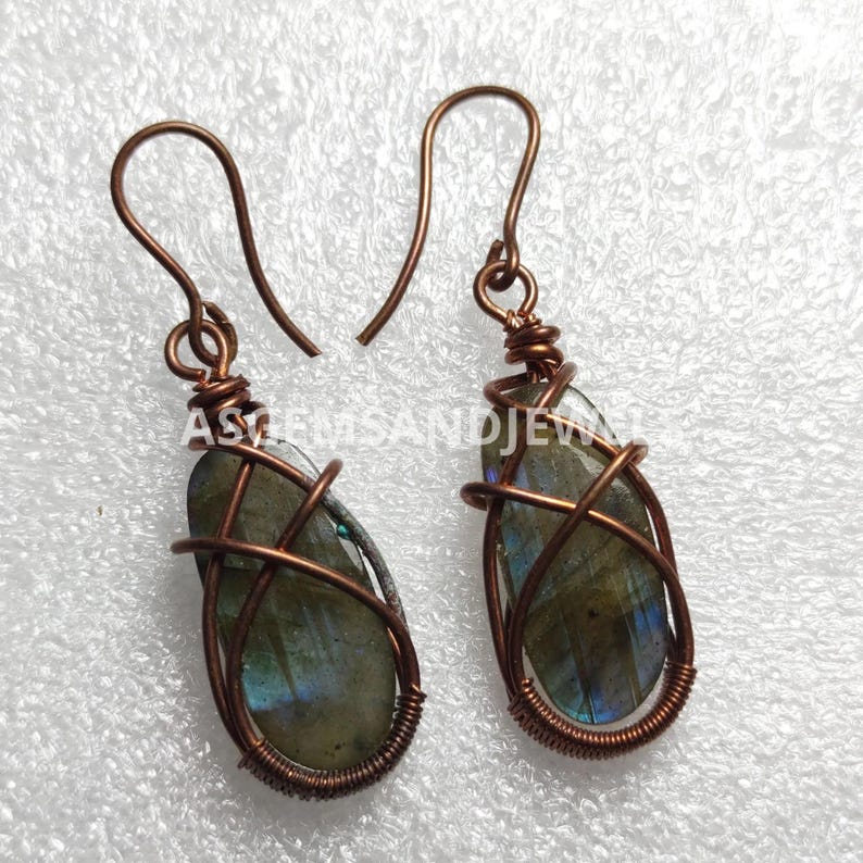Copper Wire Wrapped Labradorite Dangle Earrings image 5