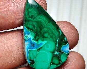 Cabochon poire azurite malachite : pierre précieuse polie pour pendentifs