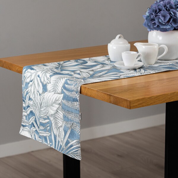 Double-sided Table Runner,tableware, Floral Cotton Table Runner,grey and blue, table runner,40cmx140cm,unique decorative table linen