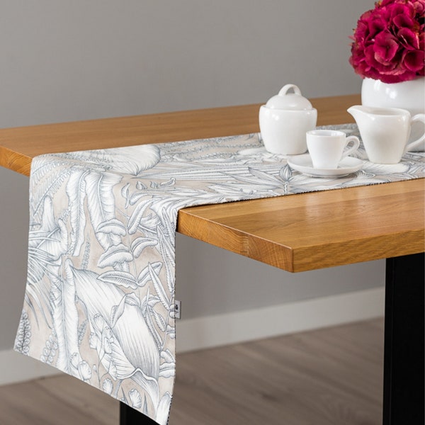 Double-sided Table Runner,tableware, Floral Cotton Table Runner,beige and navy blue table runner,40cmx140cm,unique decorative table linen