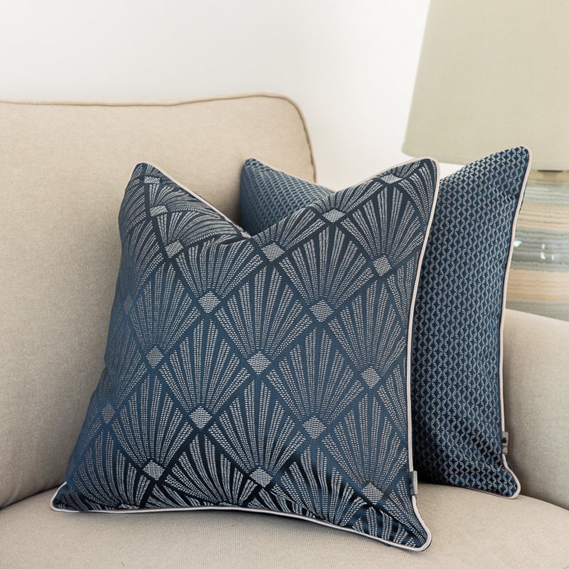 Artdeco Cushion Cover Navy Blue Pillowcase Square Cushion Etsy