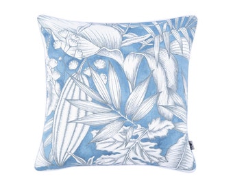 Exotic Pillowcase, Blue pattern pillow cover, 45x45cm, Piped Cushion Cover,Double Sided Cotton pillow, Coastal Pillow, cushion with leaves