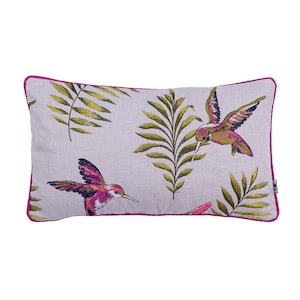 Floral decorative cushion cover, Tropical pattern pillowcase, 30x50cm,Coastal cushion, Piped cushion cover, Embroidered print humming-bird
