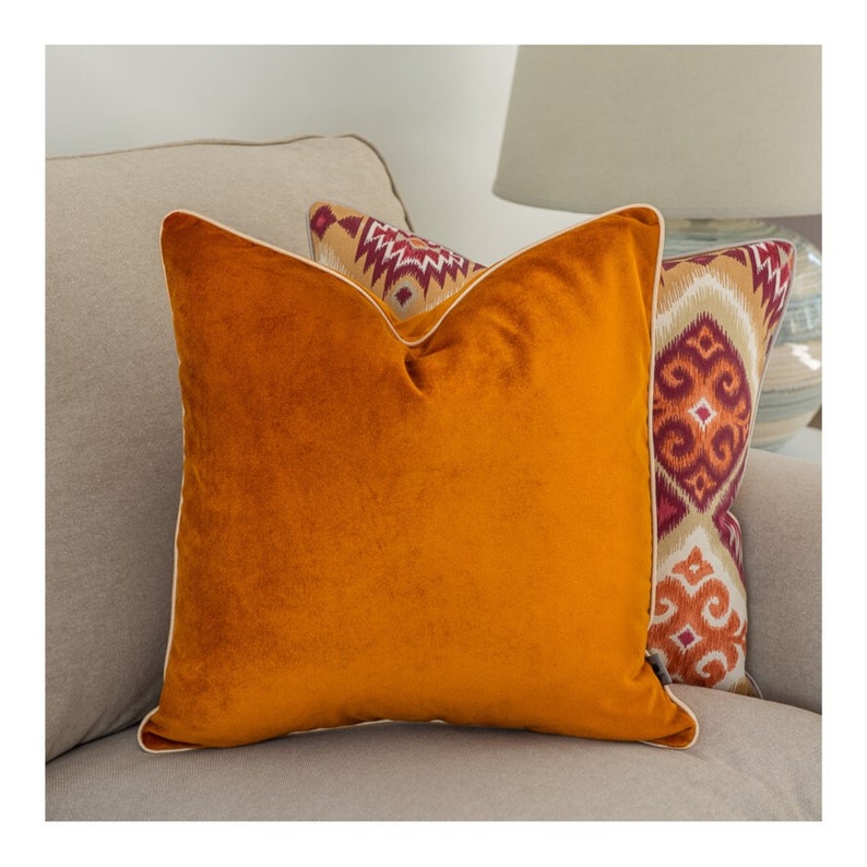 Velvet Cushion Cover Stunning Orange Cushion Coversmooth Etsy