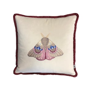 moths cushion cover, cream pillowcase, embroidered pillows,  moth pillowcase,45x45cm,  handmade cushion, velvet pillows, style cushion