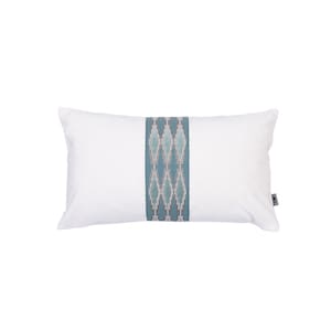 May include: White rectangular cushion with a blue and white patterned band down the centre.