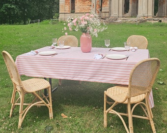 Mantel, diseños de rayas Mantel de mesa, 160cm x 220cm, confeccionado en algodón satinado en colores rosa y blanco roto