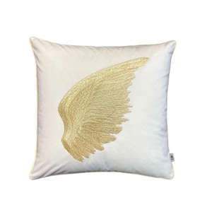 Embroidered pillow cover, golden  right wing pillowcase, velvet  art cushion cover, 45x45cm, cream pillowcases, Decorative  Cover, handmade