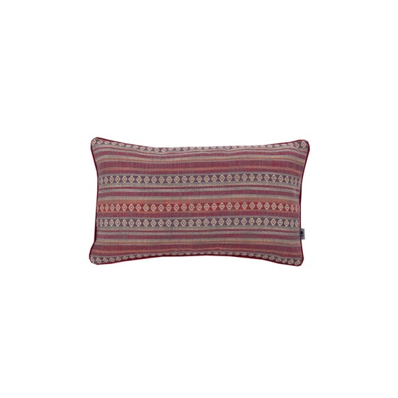 Boho cushion cover, ethnic patterns pillowcase, red maroon pillow cover, handmade cushion cover with piping, sofa pillowcase,30x50cm