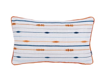 Fodera per cuscino Boho, Navajo stampato ricamato, blu arancio su sfondo beige, Fodera per cuscino con tubazioni, Cuscino decorativo, 30x50cm