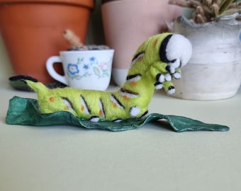 Privet Hawkmoth Caterpillar, moth art, butterfly art, needle felted animals, bug art, bug gifts, insect art, caterpillar art, insect gifts