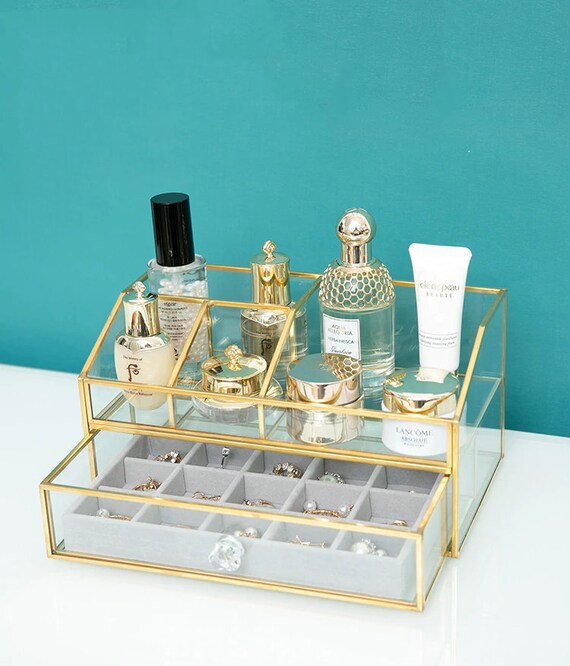 Glass Makeup Organizer Desk Organizer Storage Box Etsy