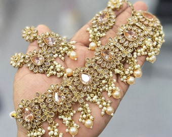 Antique Indian Polki | Bridal Wedding Jewellery gold | Necklace Earring Tikka set Kundan Polki Wedding Party | Necklace set choker