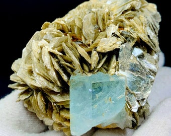Natural Aquamarine Crystal With Muscovite Mica Mineral Specimen From Pakistan - 227 g , 80*64*53 mm