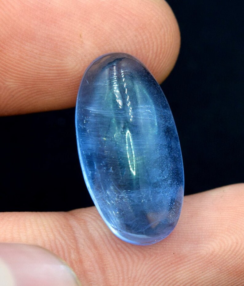 Cat's Eye Aquamarine Cabochon Gemstone Navy Blue Color 17.90 Carats Etsy