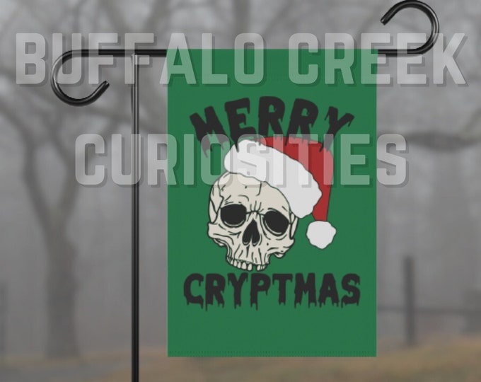 Merry Cryptmas Santa Skull Christmas Holiday Yule Pagan Cryptmas Home 12 x 18 Garden Flag