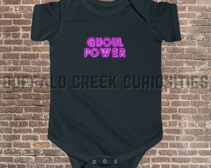 Ghoul Power Neon Sign Lettering Baby Bat Halloween Infant Fine Jersey Bodysuit Creeper