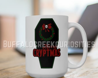 Merry Cryptmas Coffin With Skull Wreath Morning Brew White Ceramic Mug 15oz