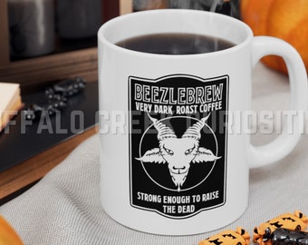 Beezlebrew Very Dark Roast Coffee Goat Pentagram Beelzebub  White Ceramic Mug 11oz