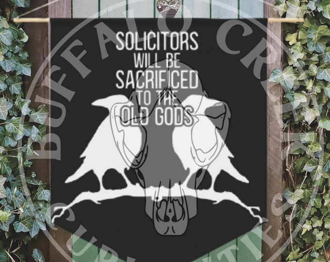 Solicitors Will Be Sacrificed To The Old Gods Mirrored Ravens Door Hanger Pagan Witch Front Door Home Hanging Pennant