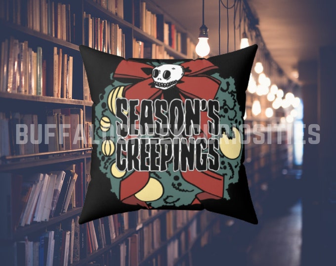 Seasons Creepings Skull Wreath Merry Cryptmas Spun Polyester 18 x 18 Square Pillow and Pillow Case