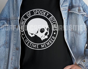 Council of Spooky Bitches Lifetime Member Skull Logo Morbid Motivational Unisex Heavy Cotton Tee
