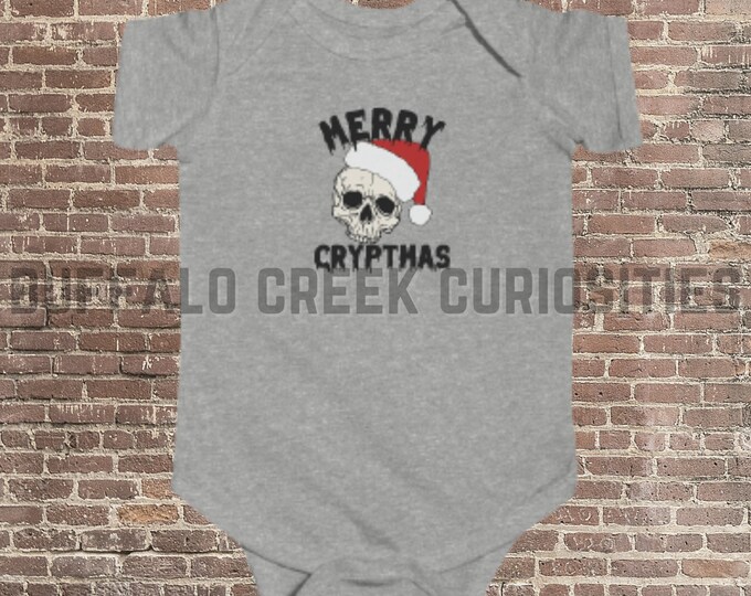 Merry Cryptmas First Christmas Winter Solstice Yule Baby Infant Fine Jersey Bodysuit Creeper - 2023 Cryptmas Collection