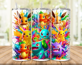 Envoltório para copo térmico Poke PNG, 20oz, colorido, pika, Evie, charme,