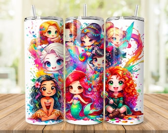 Colourful princess 20oz tumbler wrap png