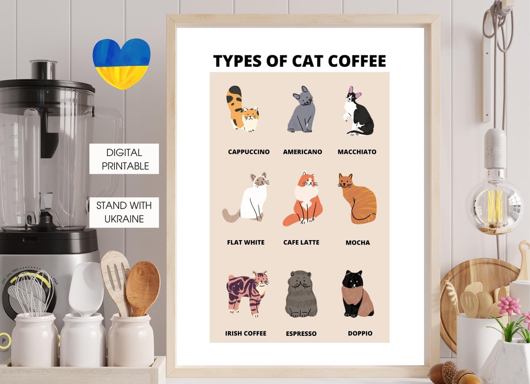 Кошачье искусство для печати, кофейный постер, забавное кошачье ...