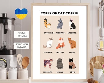 Кошачье искусство для печати, кофейный постер, забавное кошачье искусство