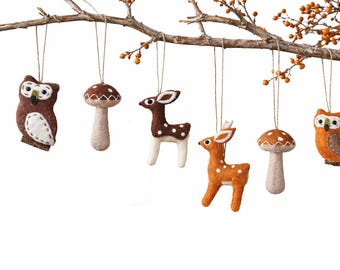4 Felt Hangers 10-12 cm Felt Owl me01 Autumn Hangers Autumn Decoration Felt Owls Light Brown Brown Dark Brown Pendants