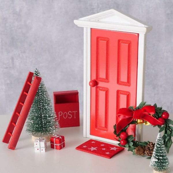 9tlg Set Wichteltür Bäume Leiter Briefkasten Fußmatte Geschenk Kranz Wichtel Feentür Wichtelwohnung Tür für Weihnachtswichtel Nikolaus xmas