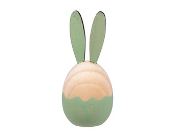 2 STK Osterhasen beige natur hellgrün o810 Holzhasen 12x5cm Deko Ostern Hasen Aufsteller Holz Osterhase Osterdeko Geschenkset Punkte grün