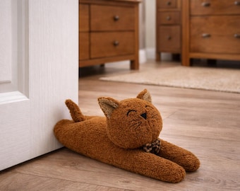 Cat doorstop, brown/medium brown, door stop, decorative item, 40 cm long, children's room doorstop, children's room decor, room decor, gift, animal figurine